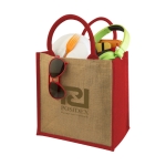 Jute tote bag with cotton cord handles red colour