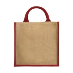 Jute tote bag with cotton cord handles red colour