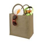 Jute tote bag with cotton cord handles natural colour