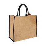 Jute tote bag with velcro closure and double handles black colour