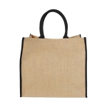 Jute tote bag with velcro closure and double handles black colour