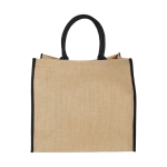 Jute tote bag with velcro closure and double handles black colour