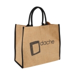 Jute tote bag with velcro closure and double handles black colour