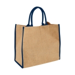 Jute tote bag with velcro closure and double handles blue colour