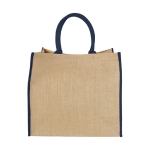 Jute tote bag with velcro closure and double handles blue colour