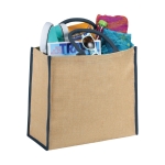 Jute tote bag with velcro closure and double handles blue colour