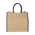 Jute tote bag with velcro closure and double handles blue colour