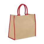 Jute tote bag with velcro closure and double handles red colour