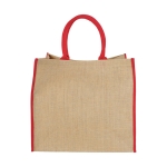 Jute tote bag with velcro closure and double handles red colour