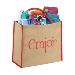 Jute tote bag with velcro closure and double handles red colour