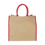 Jute tote bag with velcro closure and double handles red colour