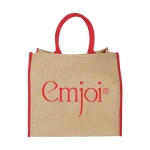 Jute tote bag with velcro closure and double handles red colour