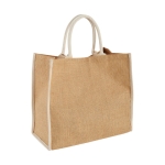 Jute tote bag with velcro closure and double handles white colour