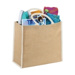 Jute tote bag with velcro closure and double handles white colour