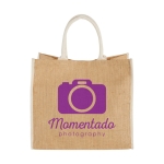 Jute tote bag with velcro closure and double handles white colour