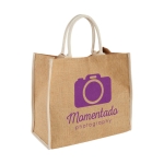 Jute tote bag with velcro closure and double handles white colour