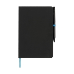 Notebook with pen and colour details, A5 lined pages light blue colour