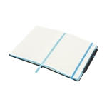 Notebook with pen and colour details, A5 lined pages light blue colour