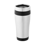 Cheap thermal mug from steel and plastic, 410 ml black colour