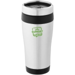 Cheap thermal mug from steel and plastic, 410 ml black colour