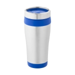 Cheap thermal mug from steel and plastic, 410 ml blue colour