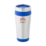 Cheap thermal mug from steel and plastic, 410 ml blue colour