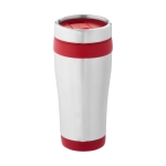 Cheap thermal mug from steel and plastic, 410 ml red colour