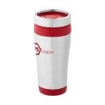 Cheap thermal mug from steel and plastic, 410 ml red colour