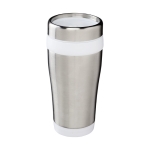 Cheap thermal mug from steel and plastic, 410 ml white colour