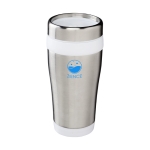 Cheap thermal mug from steel and plastic, 410 ml white colour