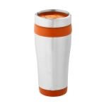 Cheap thermal mug from steel and plastic, 410 ml orange colour