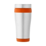 Cheap thermal mug from steel and plastic, 410 ml orange colour