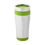 Cheap thermal mug from steel and plastic, 410 ml lime colour