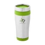 Cheap thermal mug from steel and plastic, 410 ml lime colour