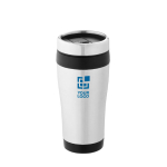 Cheap thermal mug from steel and plastic, 410 ml