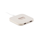 Wireless wheat-straw phone charger pad beige colour main view