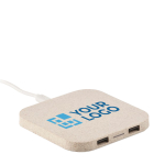 Wireless wheat-straw phone charger pad view with print area