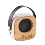 Bamboo speaker with strap and Bluetooth 5.0 view with print area