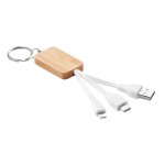 Bamboo keyring with USB cables for promotions wood colour third view