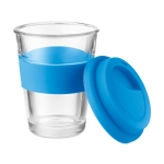 Glass takeaway cup with lid and silicone band, 350 ml blue colour second view