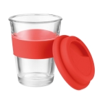 Glass takeaway cup with lid and silicone band, 350 ml red colour second view