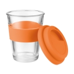 Glass takeaway cup with lid and silicone band, 350 ml orange colour second view