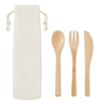 Bamboo cutlery set in canvas bag beige colour