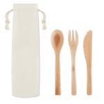 Bamboo cutlery set in canvas bag beige colour second view