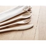 Bamboo cutlery set in canvas bag beige colour ambient view