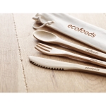 Bamboo cutlery set in canvas bag beige colour second ambient view 2