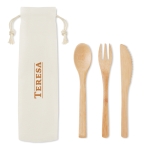 Bamboo cutlery set in canvas bag beige colour main view