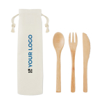 Bamboo cutlery set in canvas bag view with print area