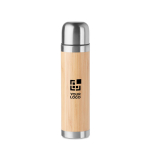 Thermos flask with bamboo surface for promotions, 400 ml wood colour view with print area