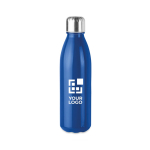 Coloured glass bottle with steel lid, 650 ml royal blue colour view with print area